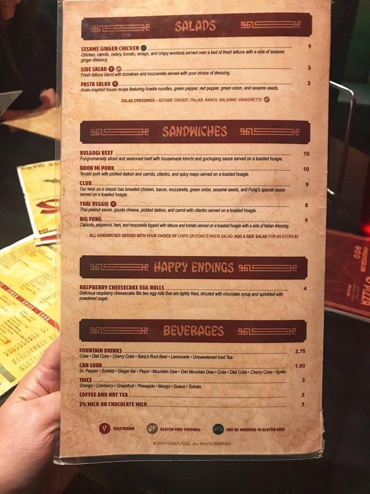 Menu at Fong's Pizza pub & bar, Des Moines, 223 4th St