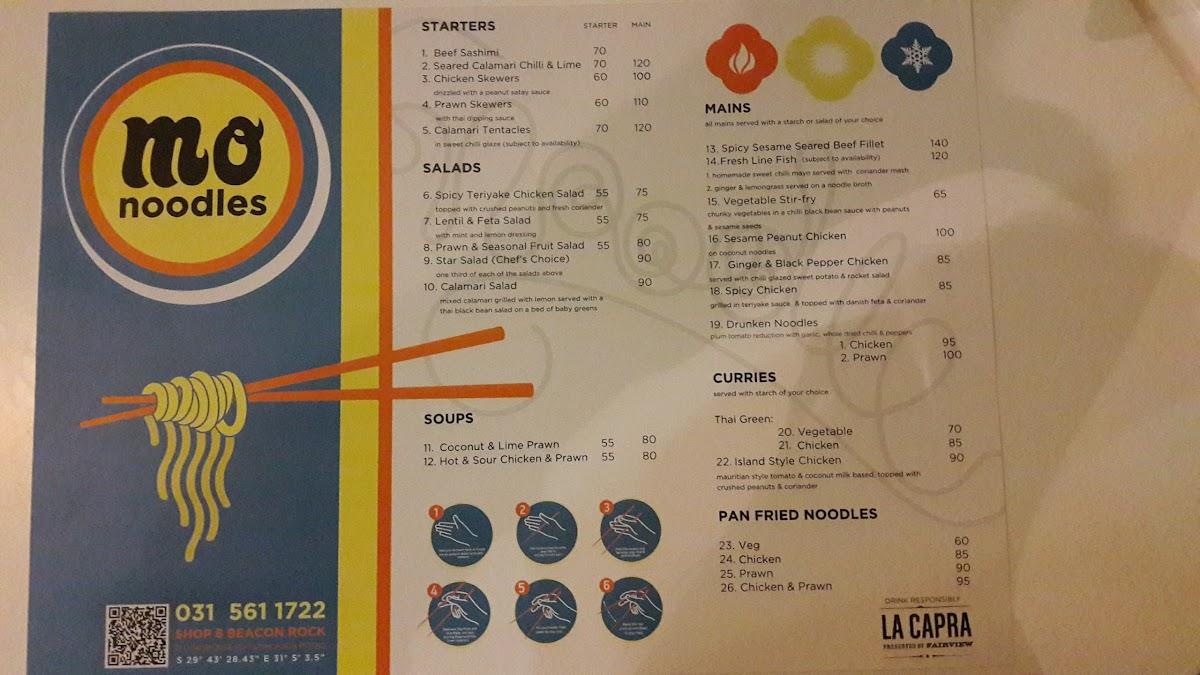 Menu at Mo Noodles restaurant, Umhlanga, 21 Lighthouse Rd