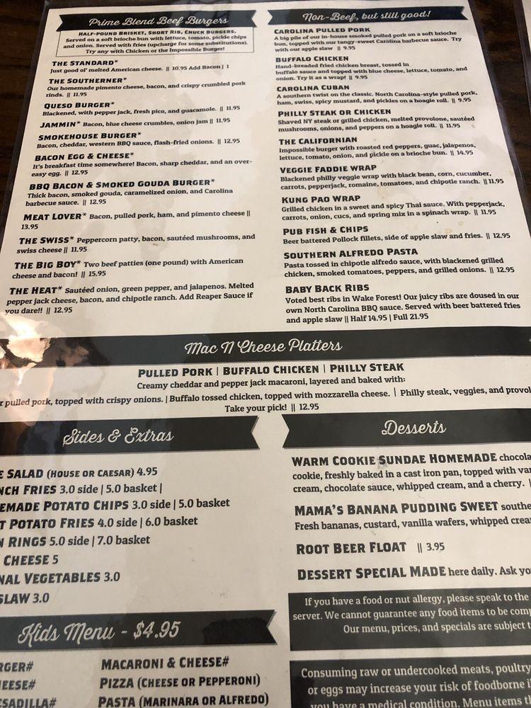 Menu at Real McCoy's restaurant, Wake Forest