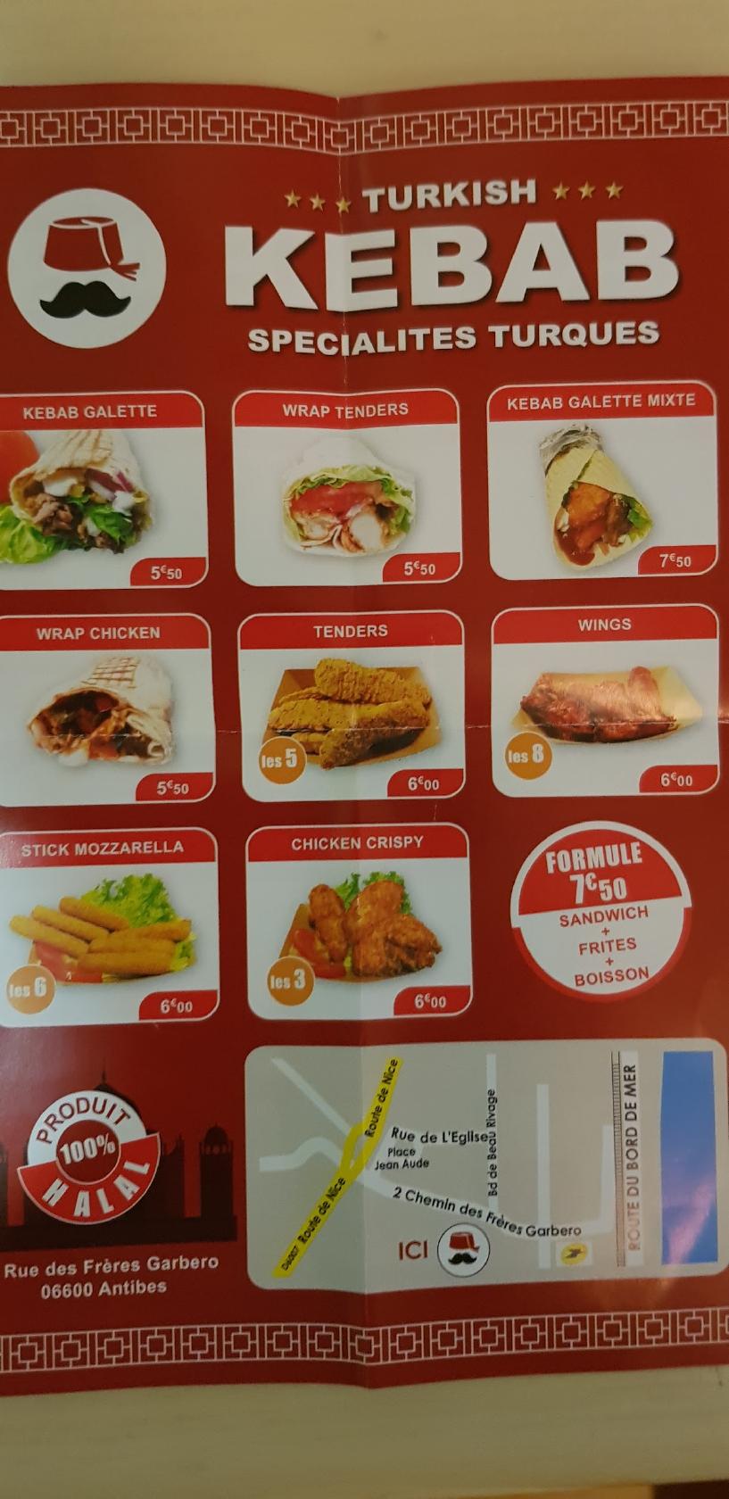 Menu At TURKISH KEBAB Restaurant, Antibes, 2 Chem. Des Frères Garbero