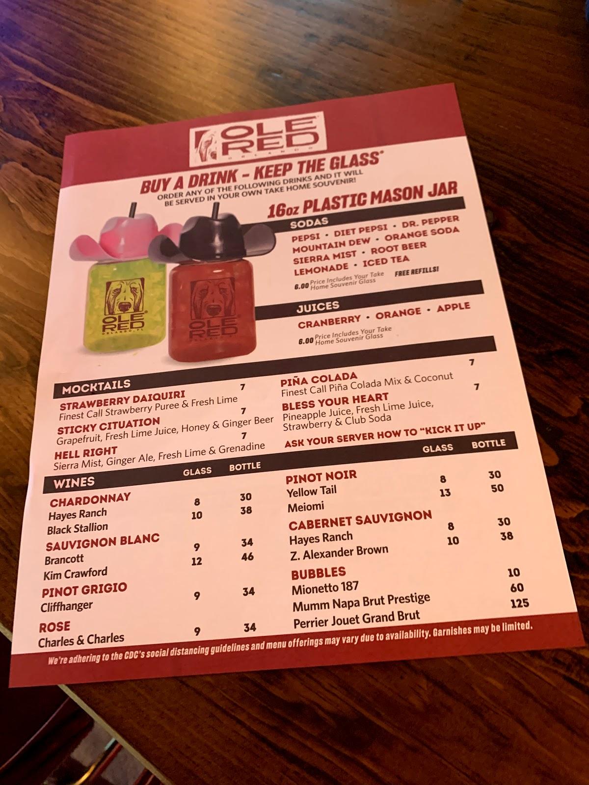 menu-at-ole-red-pub-bar-orlando