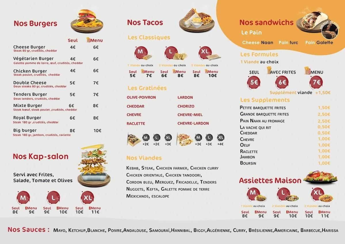 Menu au Le Jaguar restaurant, Denain