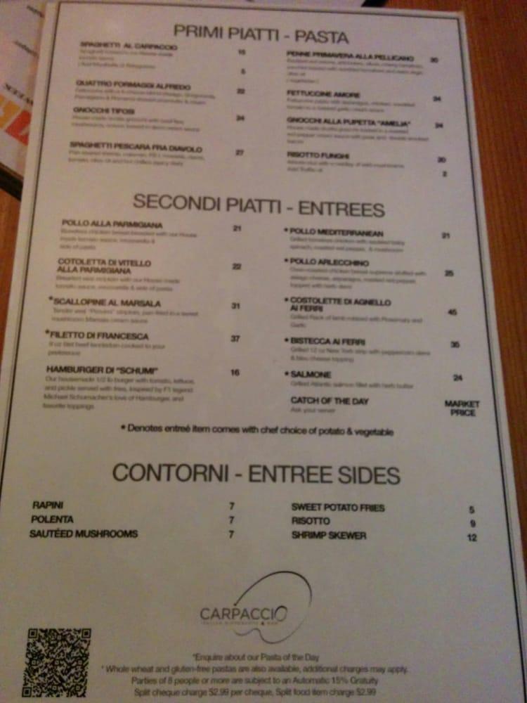 Menu at Carpaccio Restaurant & Wine Bar, Niagara Falls