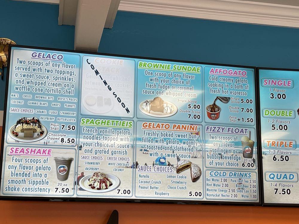Menu at Sea Star Gelato desserts, Seaside