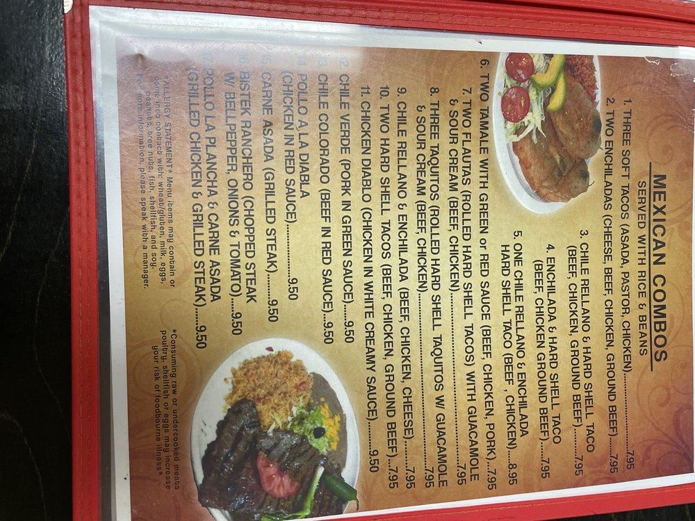 Menu at Johnny's Taco Shop restaurant, Pahrump