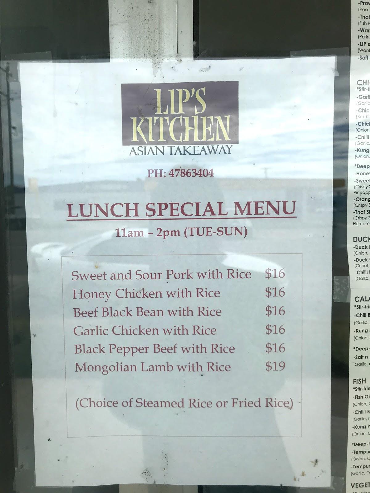 Menu at LIP'S KITCHEN restaurant, Bowen