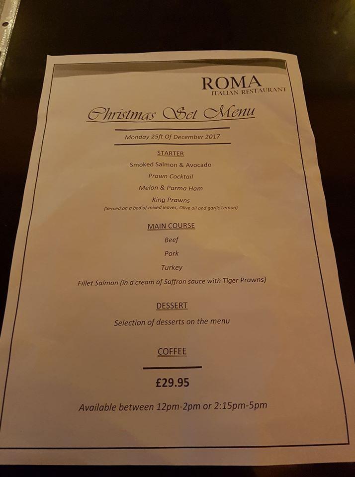 Menu at Roma Restaurant, Sunderland
