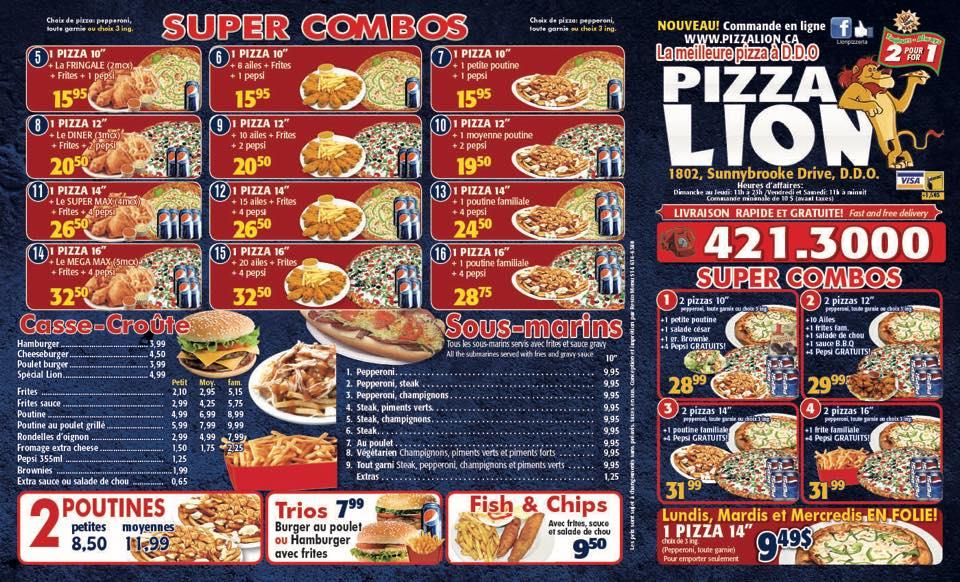 Menu at Pizza Lion pizzeria, DollardDes Ormeaux