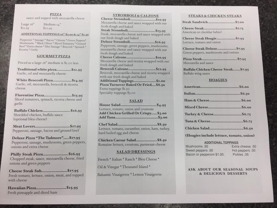 Menu at Alloway Pizza and Grill restaurant, USA