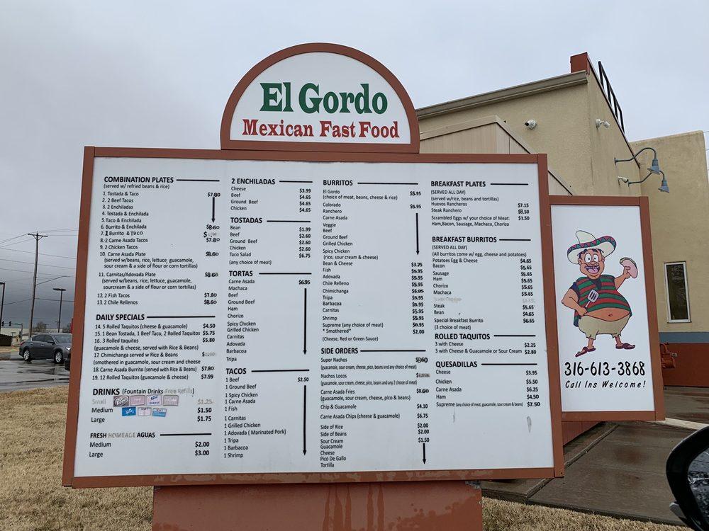 Menu at El Gordo fast food, Wichita