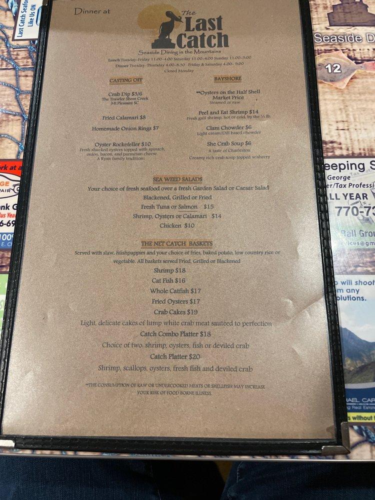 Menu at Last Catch restaurant, Jasper