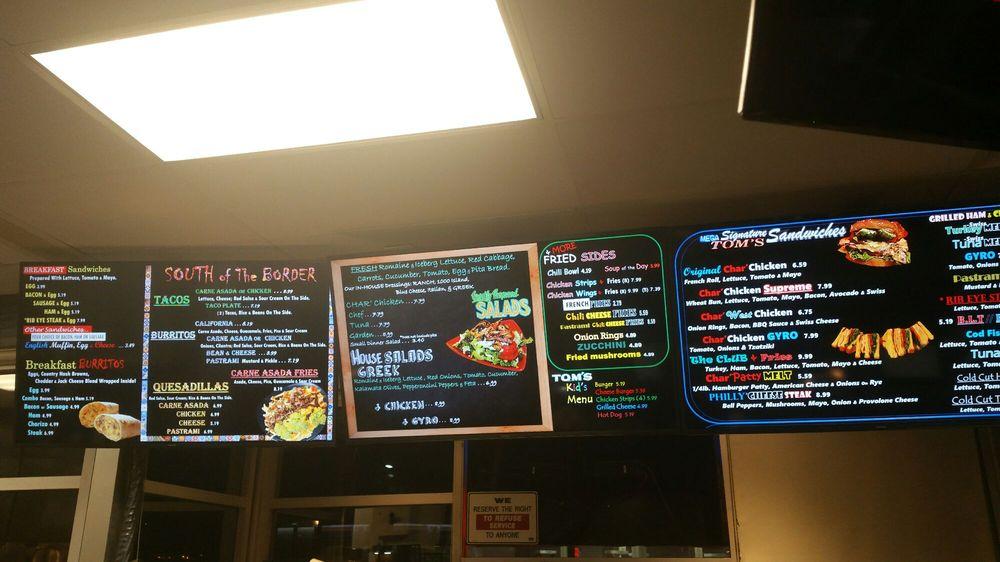 Menu at Tom's Burgers restaurant, North Las Vegas