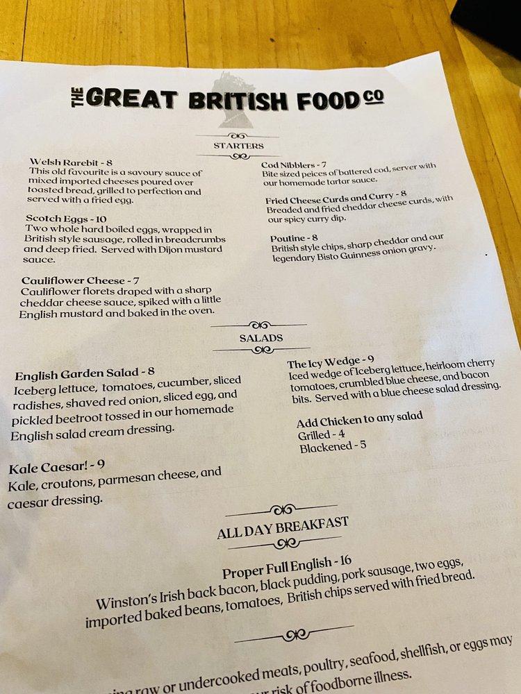 Menu at The Great British Food Company pub & bar, Colorado Springs