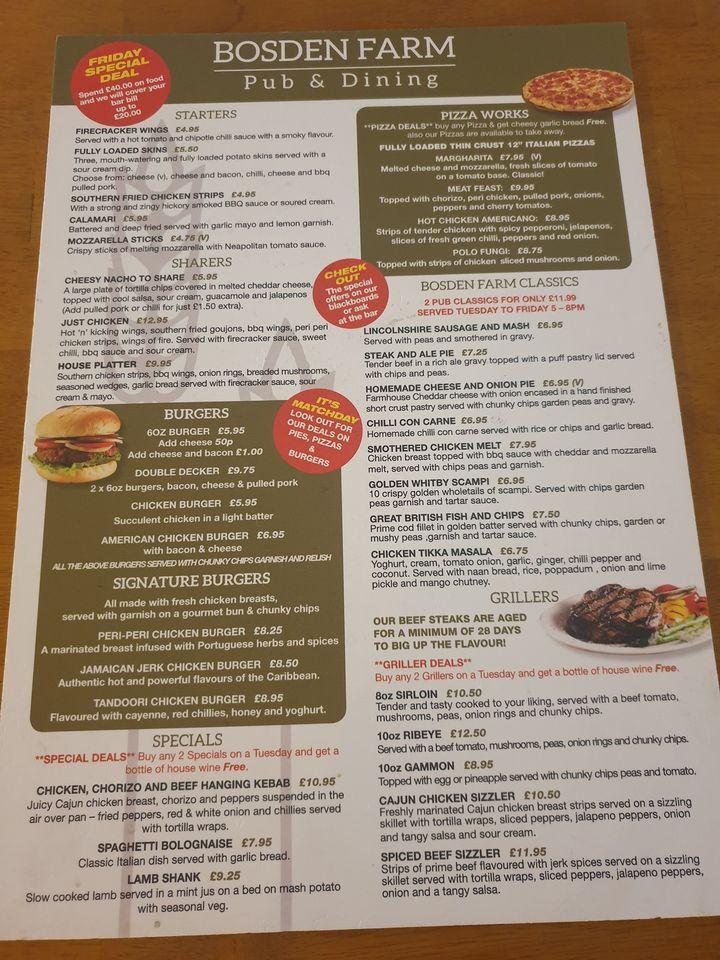 Menu at Bosden Farm Pub and Dining, Stockport