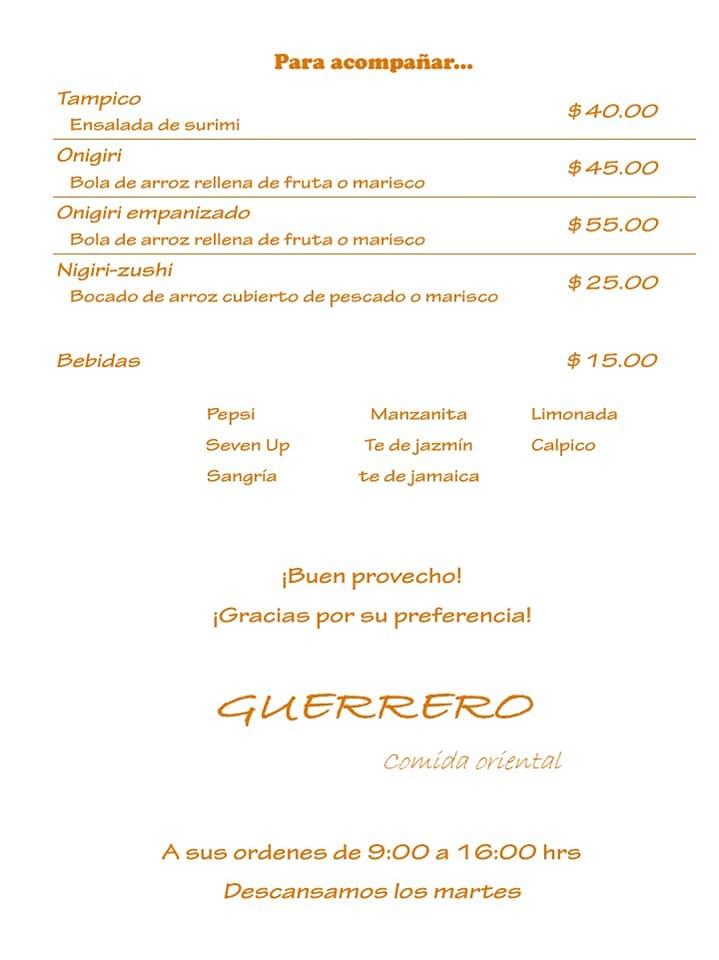 Menu At Guerrero Comida Oriental Restaurant Guadalajara