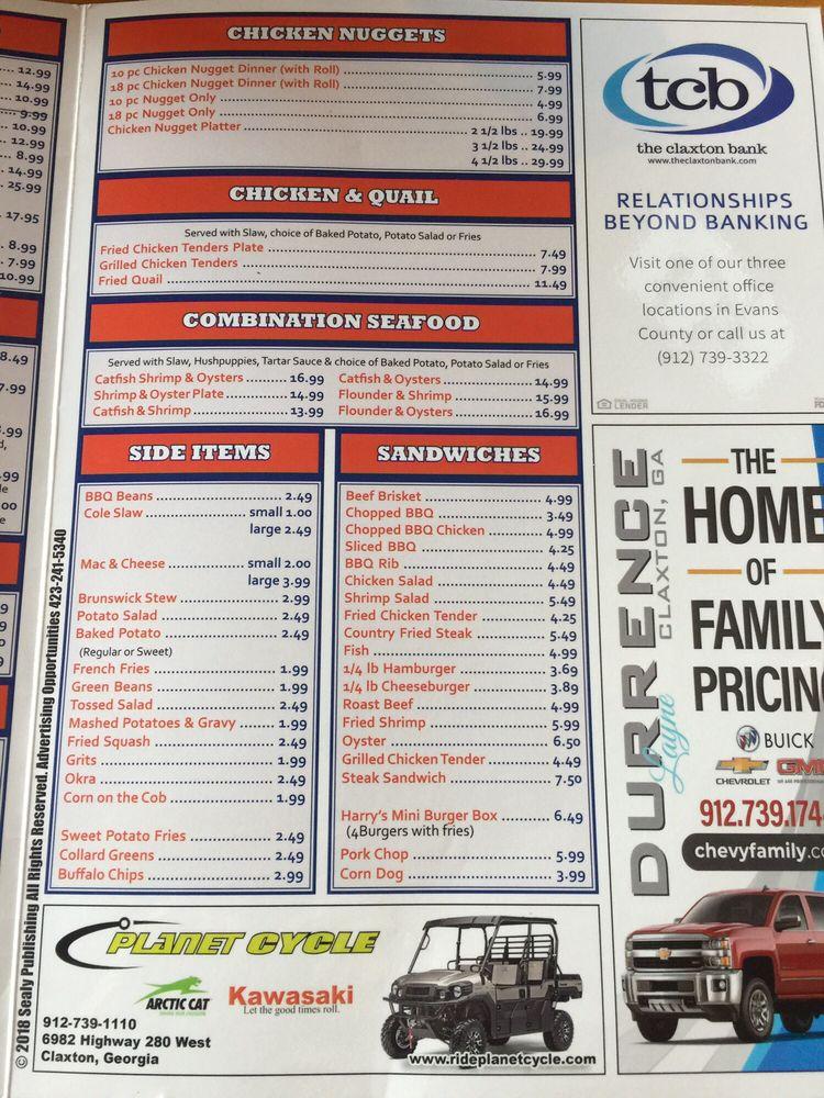 Menu at Harry's Barbeque and Seafood, Hagan