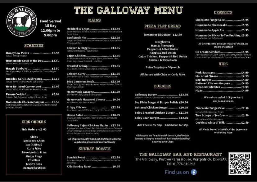 Menu at The Galloway Bar & Restaurant, Portpatrick