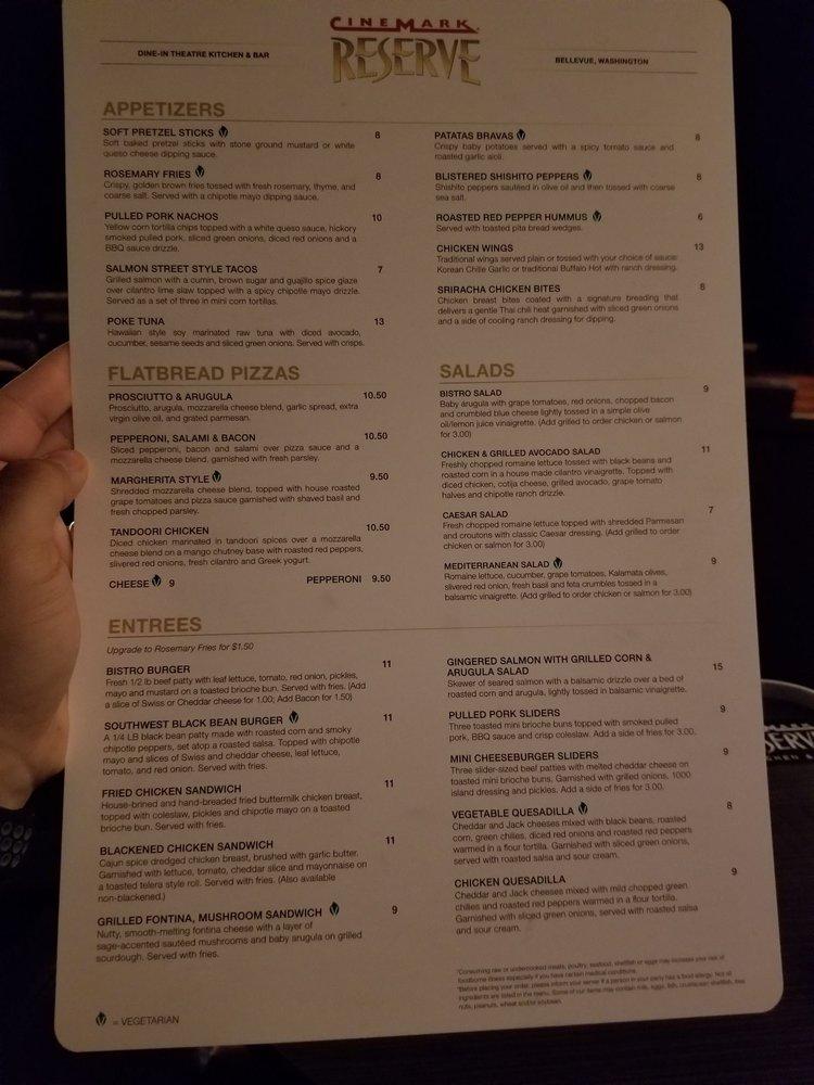 Menu at Cinemark Reserve Lincoln Square — DineIn 21+ pub & bar, Bellevue