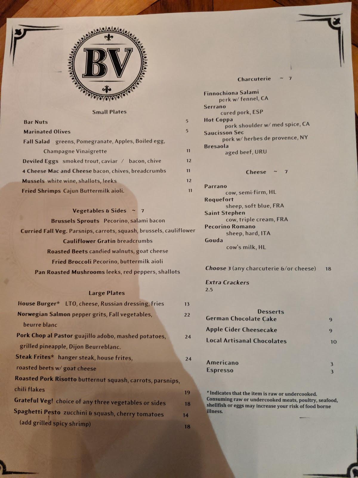 Menu At Bar Virgile Durham