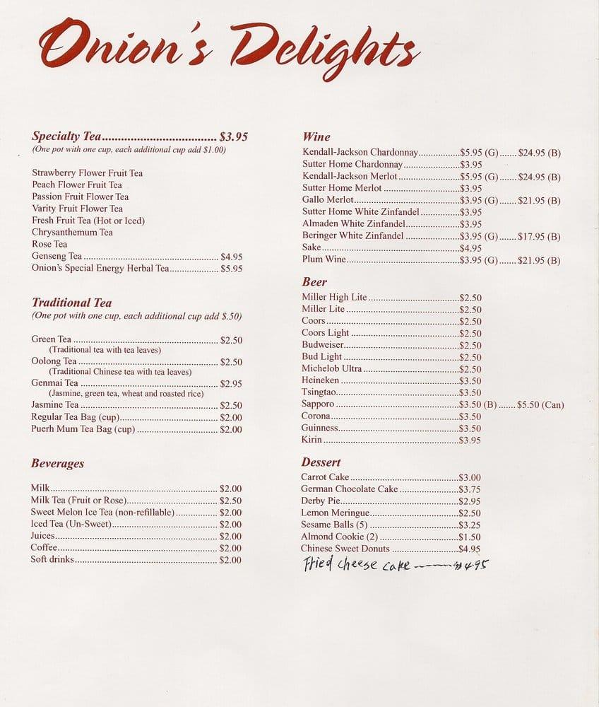 Menu at Onion Restaurant & Tea House, New Albany