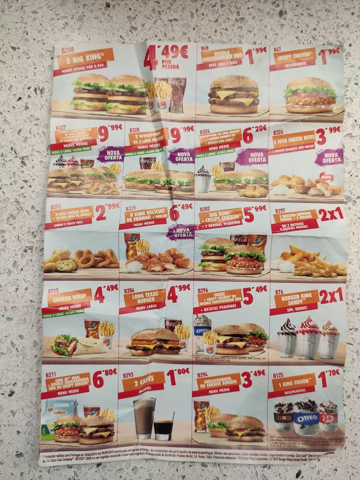 Menu At Burger King Portalegre Restaurant Portalegre