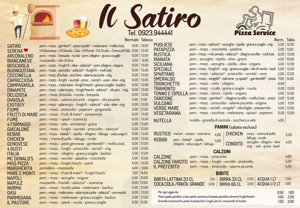 Speisekarte Von Pizzeria Il Satiro Mazara Del Vallo