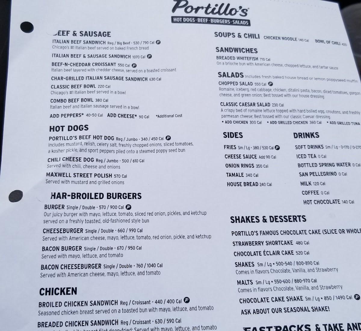 Menu at Portillo's Rockford restaurant, Rockford