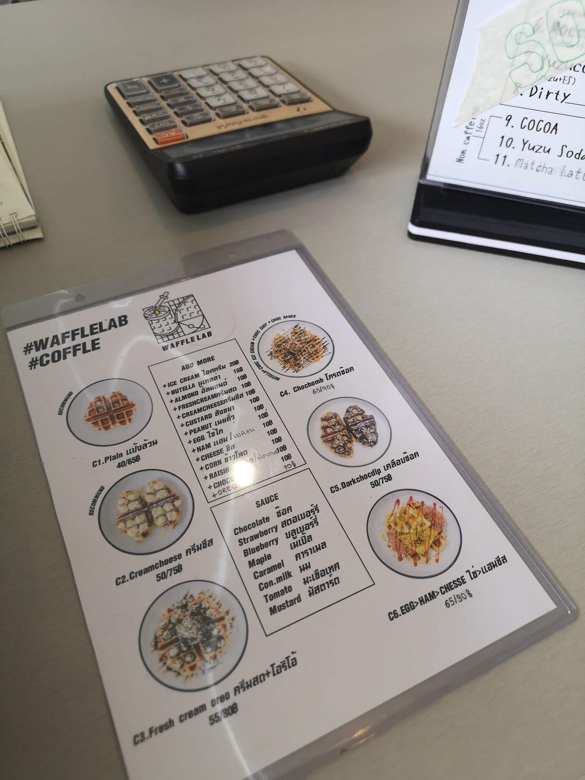 Menu at Waffle lab, Hat Yai