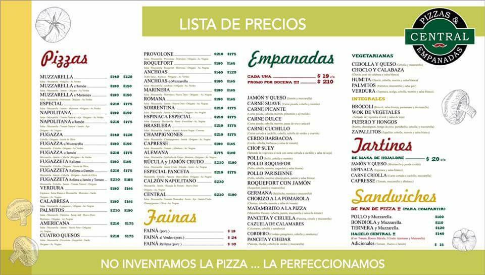 Carta Del Restaurante Central Del Pizzas And Empanadas Bernal 7378