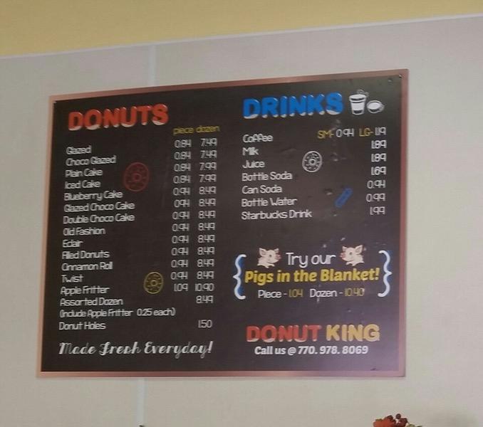 Menu At Donut King Snellville