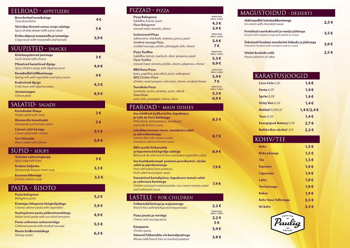 Menu at Kohvik Läti Saatkond restaurant, Tõrva