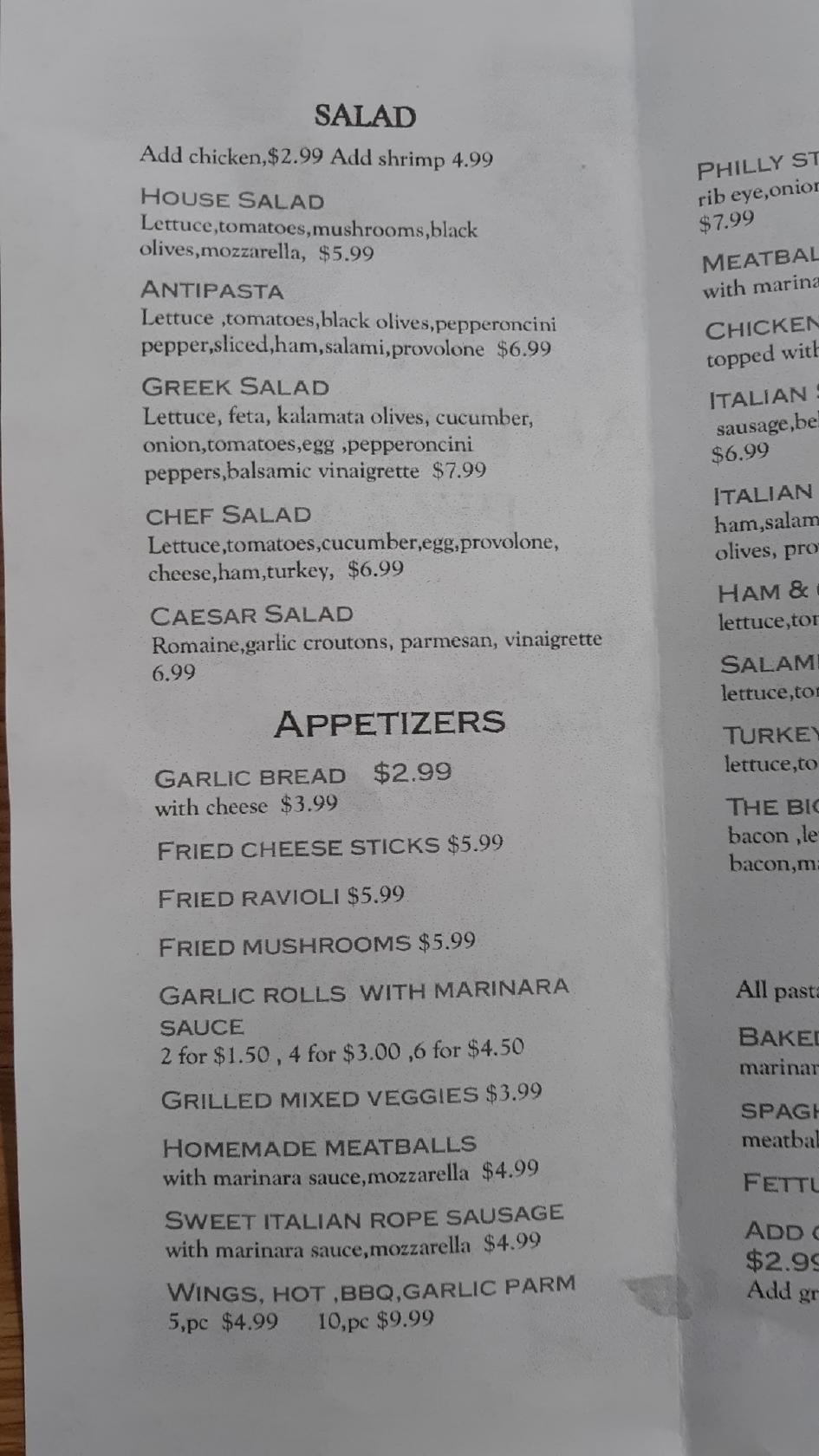 Menu at Paisano's authentic pizza pizzeria, Bridgeport