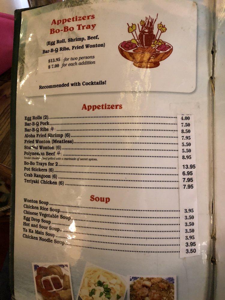 Menu at Tong's Tiki Hut restaurant, Villa Park