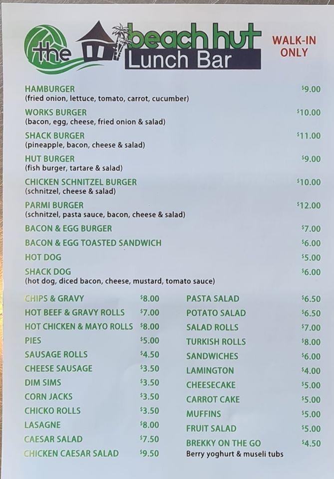 Menu at Beach Hut Lunch Bar & DriveThru Coffee, Davenport
