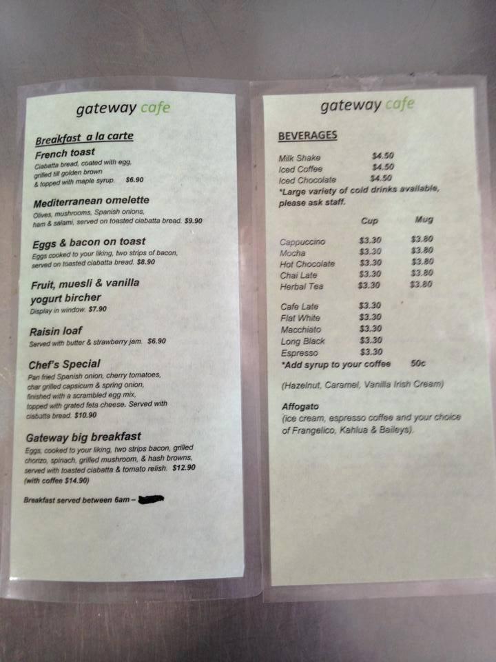 Menu at Gateway Cafe Knoxfield, Ferntree Gully