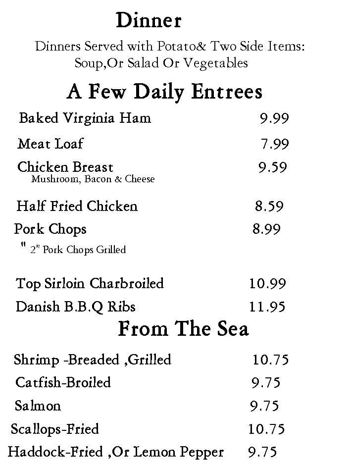 Menu at Joe's Family Restaurant, Inverness