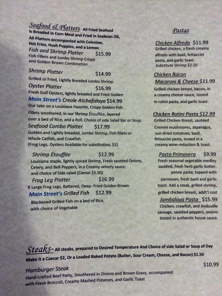 Menu at Main Street Restaurant, Gilliam