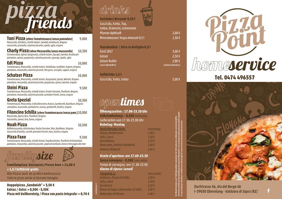 Menu at Pizza Point pizzeria, Oberolang