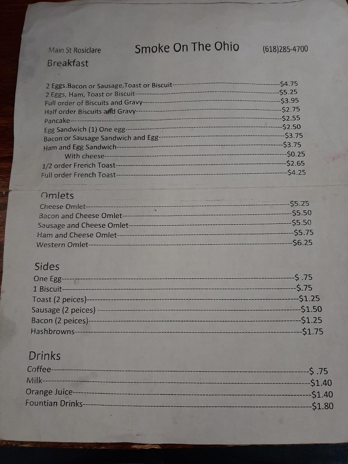 Menu at Smoke on the Ohio restaurant, Rosiclare