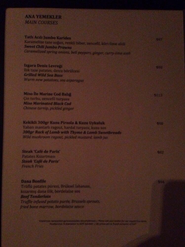 Menu at Ulus 29, Istanbul, Ahmet Adnan Saygun Cd. No:71/1