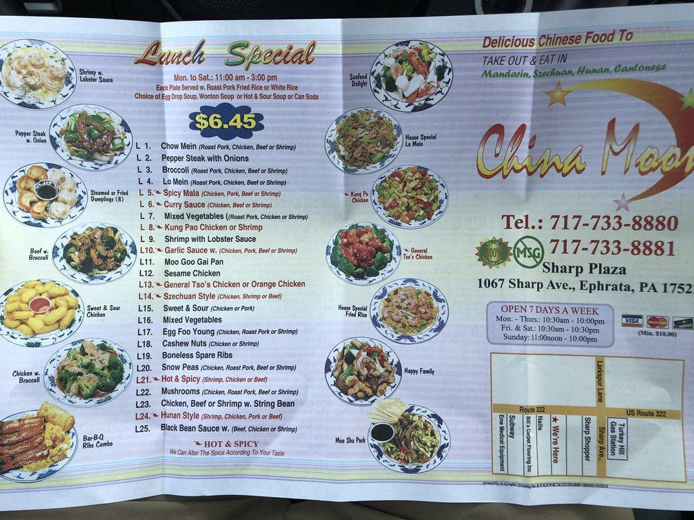 Menu at China Moon restaurant, Ephrata
