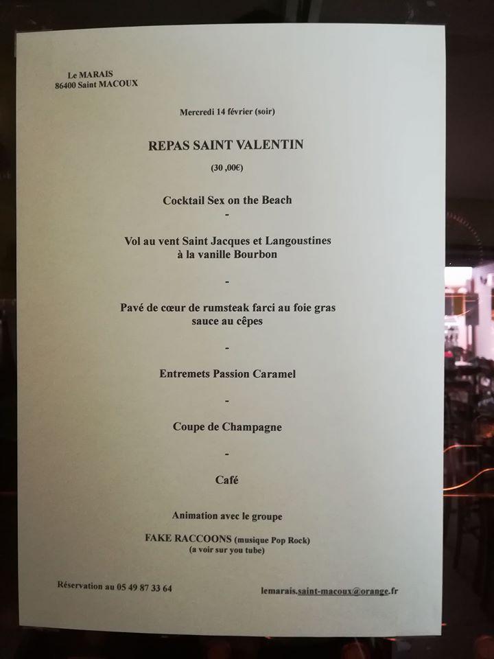 Menu au Le Marais restaurant, SaintMacoux
