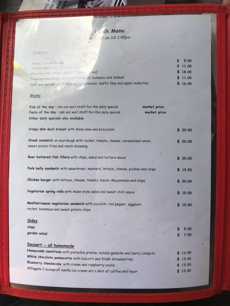 Menu at Trial Bay Kiosk restaurant, South West Rocks