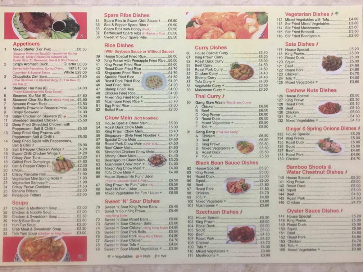 Menu at Chopsticks fast food, Eastbourne