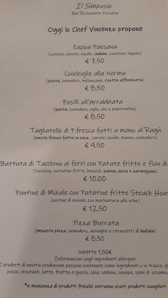 Menu di Il Simposio Bar Ristorante 