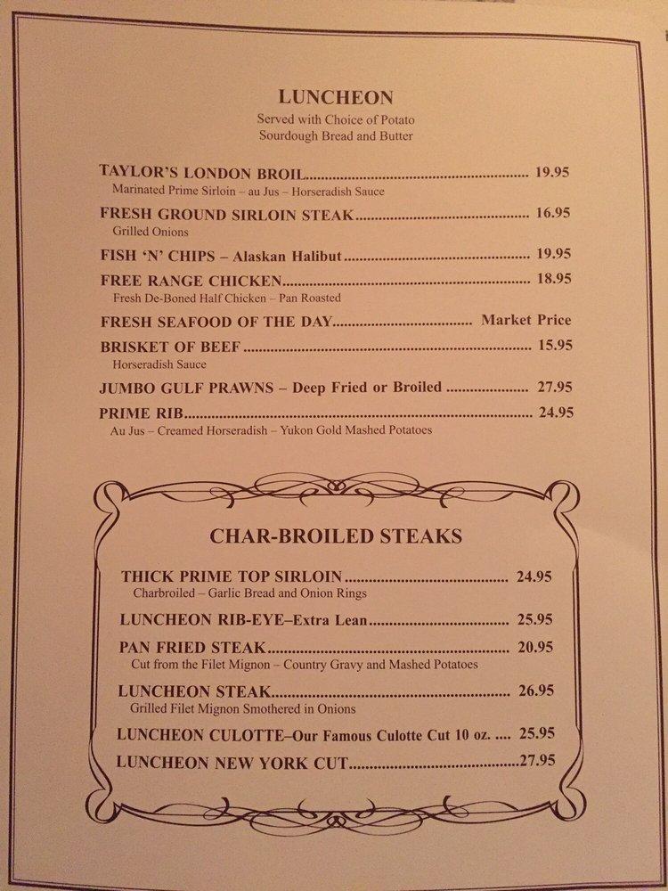 Menu at Taylor's Steak House steakhouse, Los Angeles