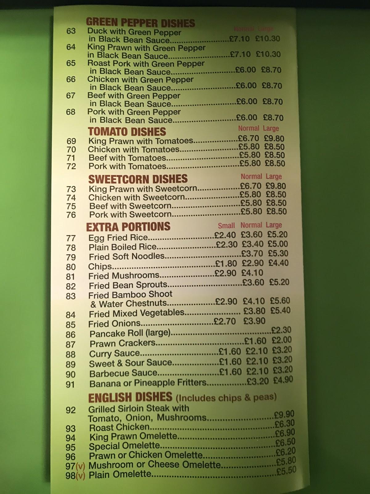 Menu at Hitchin Chop Suey Bar, Hitchin
