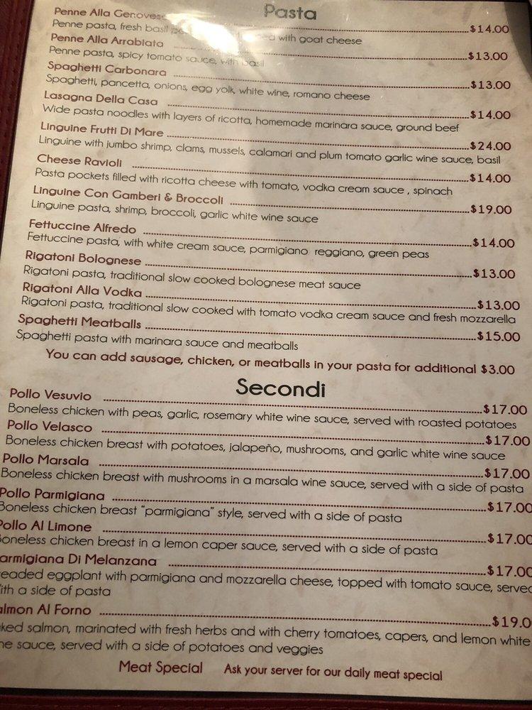 Menu at Trattoria Buon Gusto restaurant, Ireton