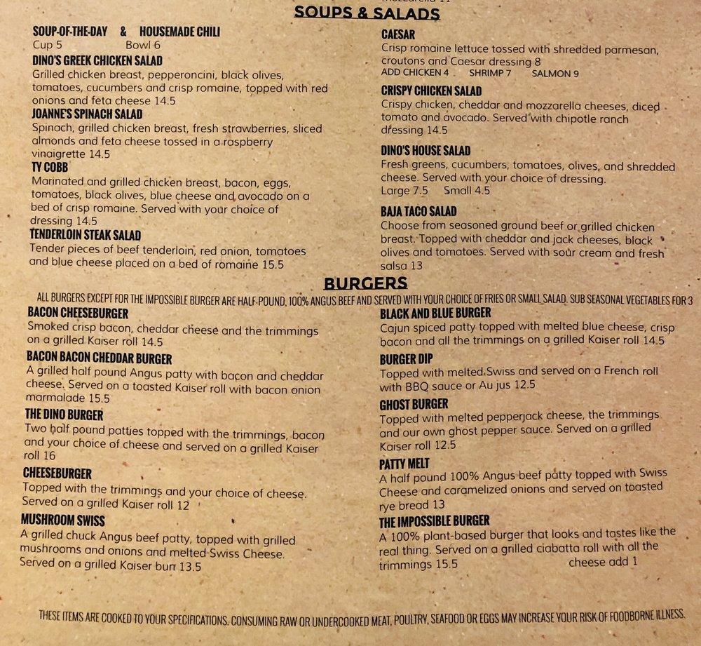 Menu at Dino's Pub, Renton