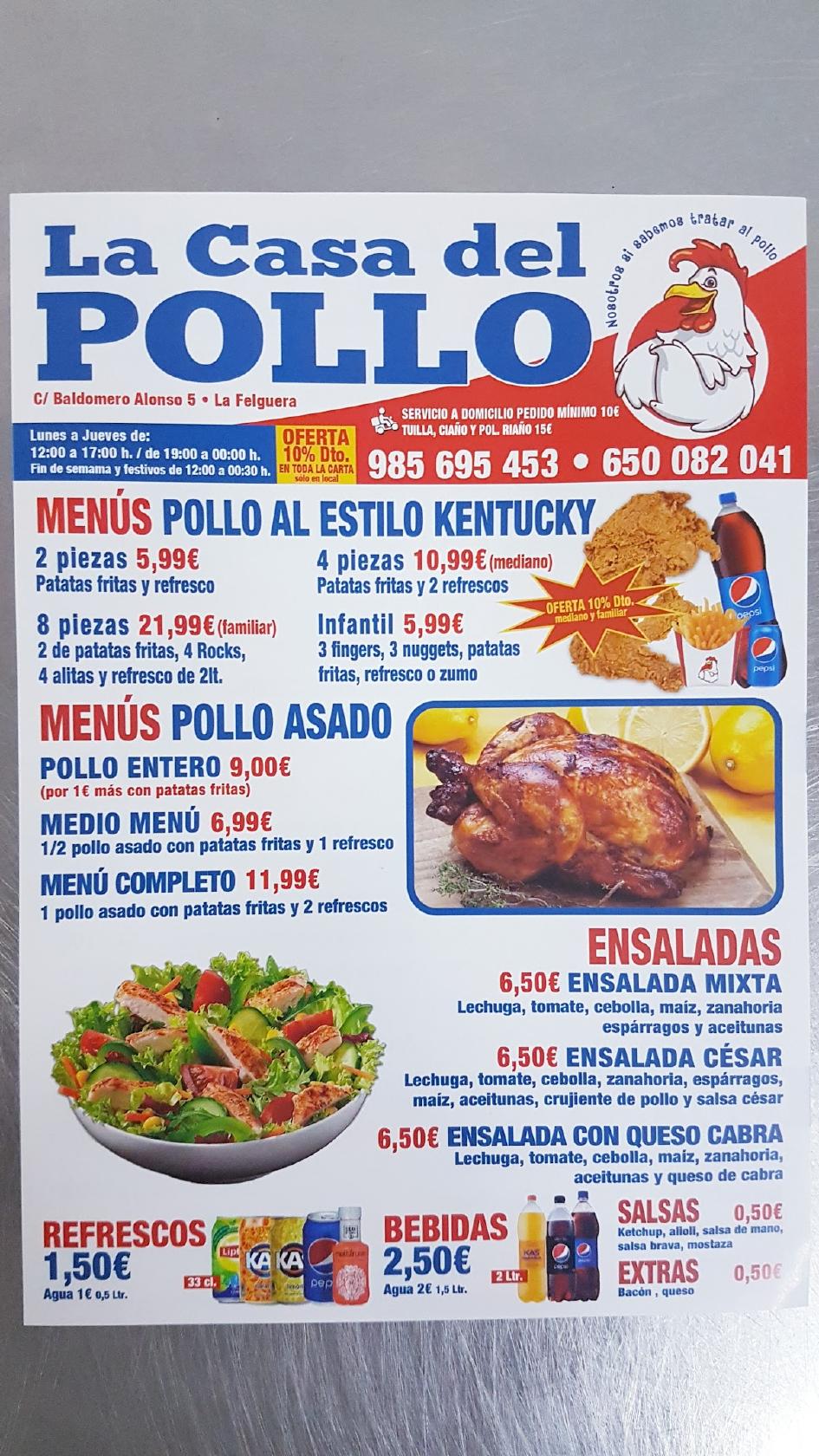 Carta del restaurante La casa del pollo, Langreo